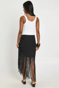boohoo Jupe Asymétrique En Lin À Franges Pompons<Femme Jupes|Jupes