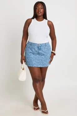 Jupe Courte En Jean À Motif Floral Grande Taille