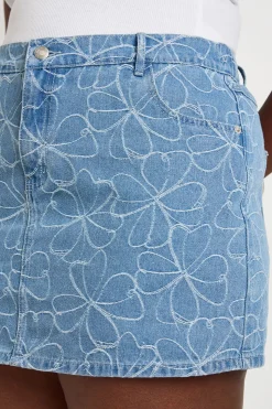 Jupe Courte En Jean À Motif Floral Grande Taille
