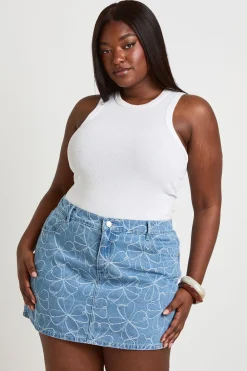 Jupe Courte En Jean À Motif Floral Grande Taille