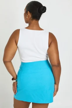 Jupe Courte Grande Taille Aspect Lin Avec Fente Devant