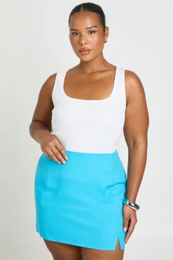 Jupe Courte Grande Taille Aspect Lin Avec Fente Devant