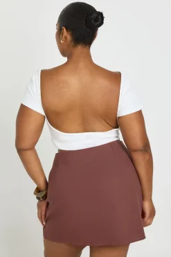 Jupe Courte Grande Taille Aspect Lin Avec Fente Devant