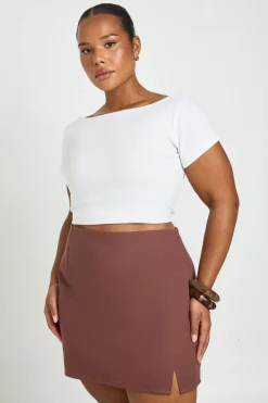 Jupe Courte Grande Taille Aspect Lin Avec Fente Devant