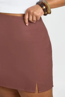 Jupe Courte Grande Taille Aspect Lin Avec Fente Devant