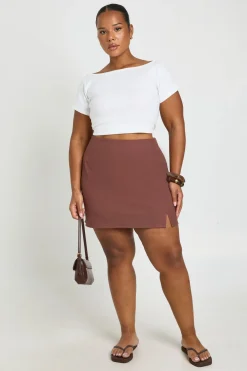 Jupe Courte Grande Taille Aspect Lin Avec Fente Devant