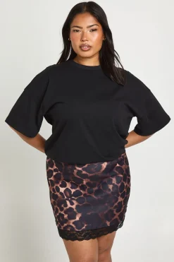 Jupe Courte Grande Taille Imprimé Léopard Bengaline Avec Finition Dentelle