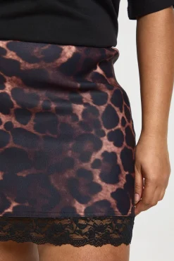 Jupe Courte Grande Taille Imprimé Léopard Bengaline Avec Finition Dentelle