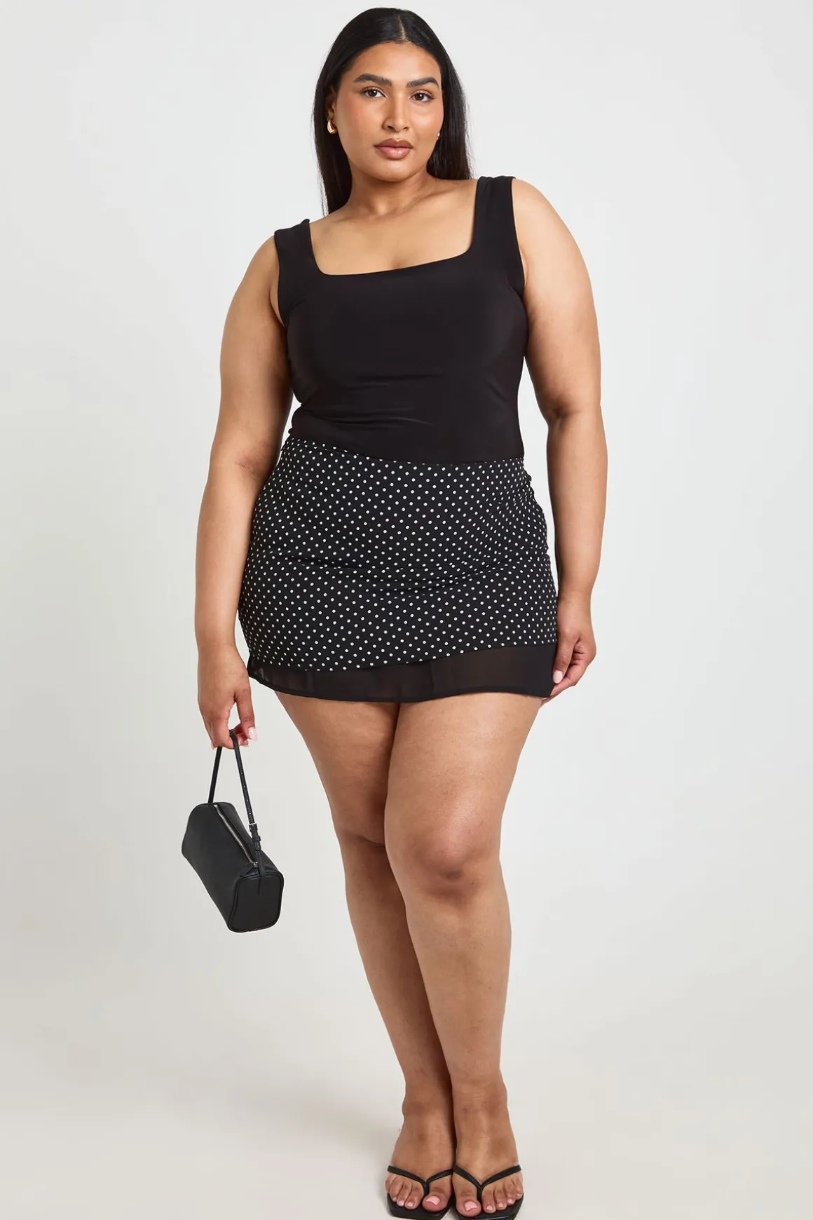 Jupe Courte Grande Taille À Ourlet Superposé À Pois