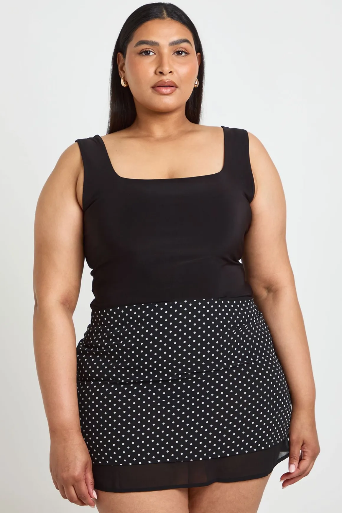 Jupe Courte Grande Taille À Ourlet Superposé À Pois