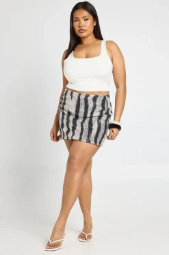 Jupe Courte À Sequins Motif Zèbre Grande Taille