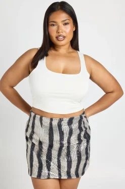Jupe Courte À Sequins Motif Zèbre Grande Taille