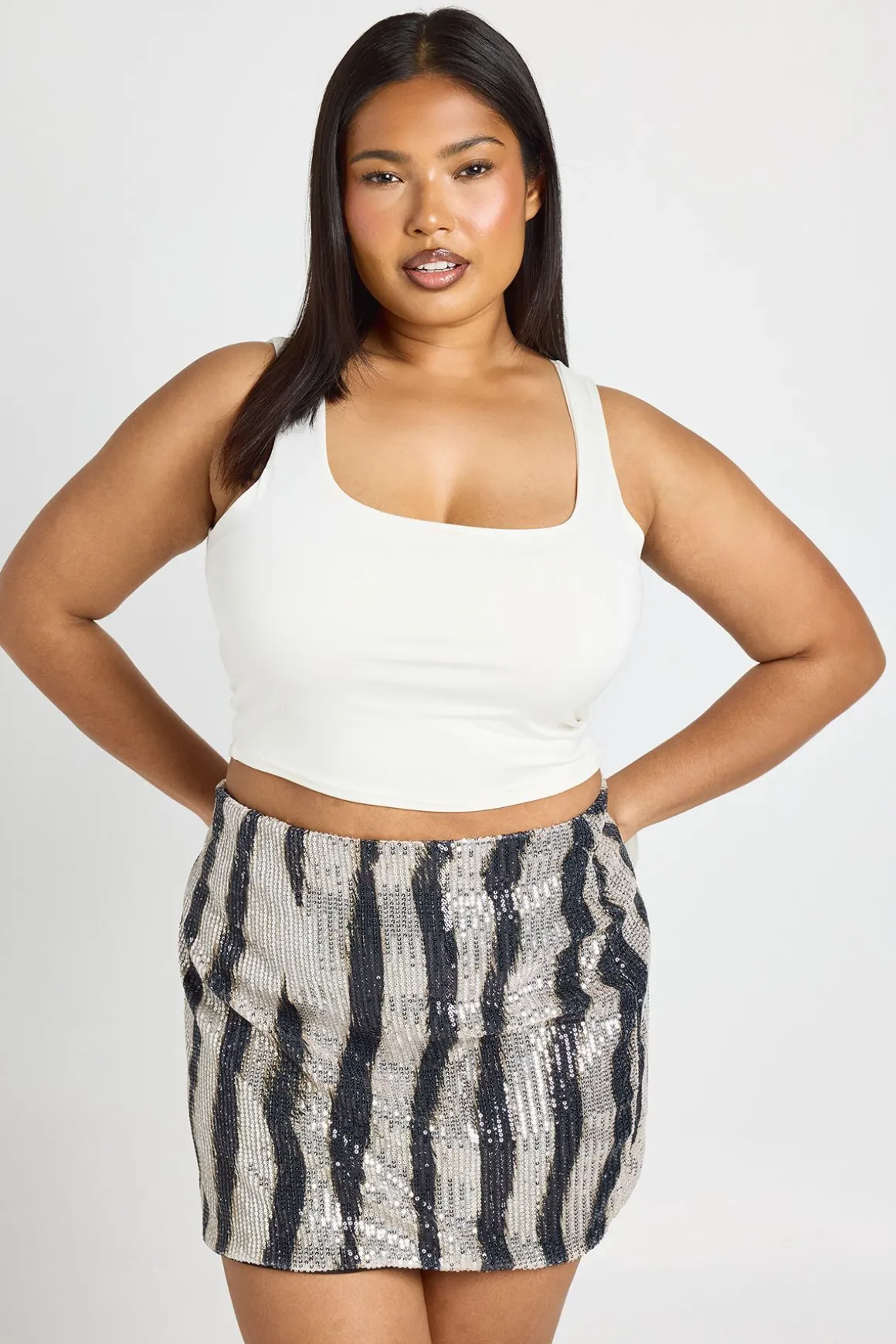 Jupe Courte À Sequins Motif Zèbre Grande Taille