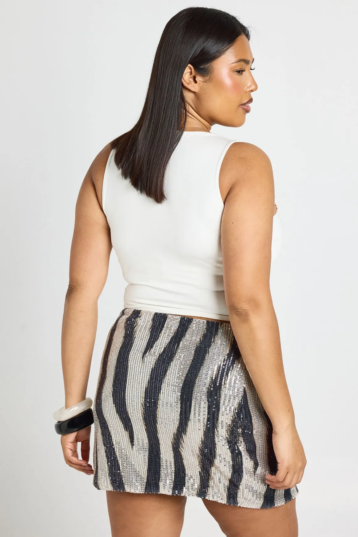 Jupe Courte À Sequins Motif Zèbre Grande Taille