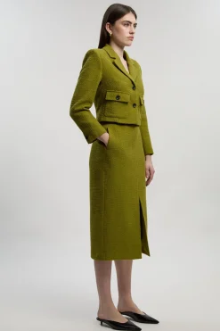 Jupe Crayon Ajustée en Tweed Texturé avec Ceinture
