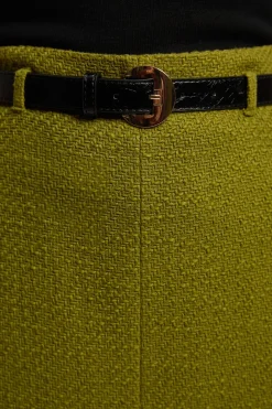 Jupe Crayon Ajustée en Tweed Texturé avec Ceinture