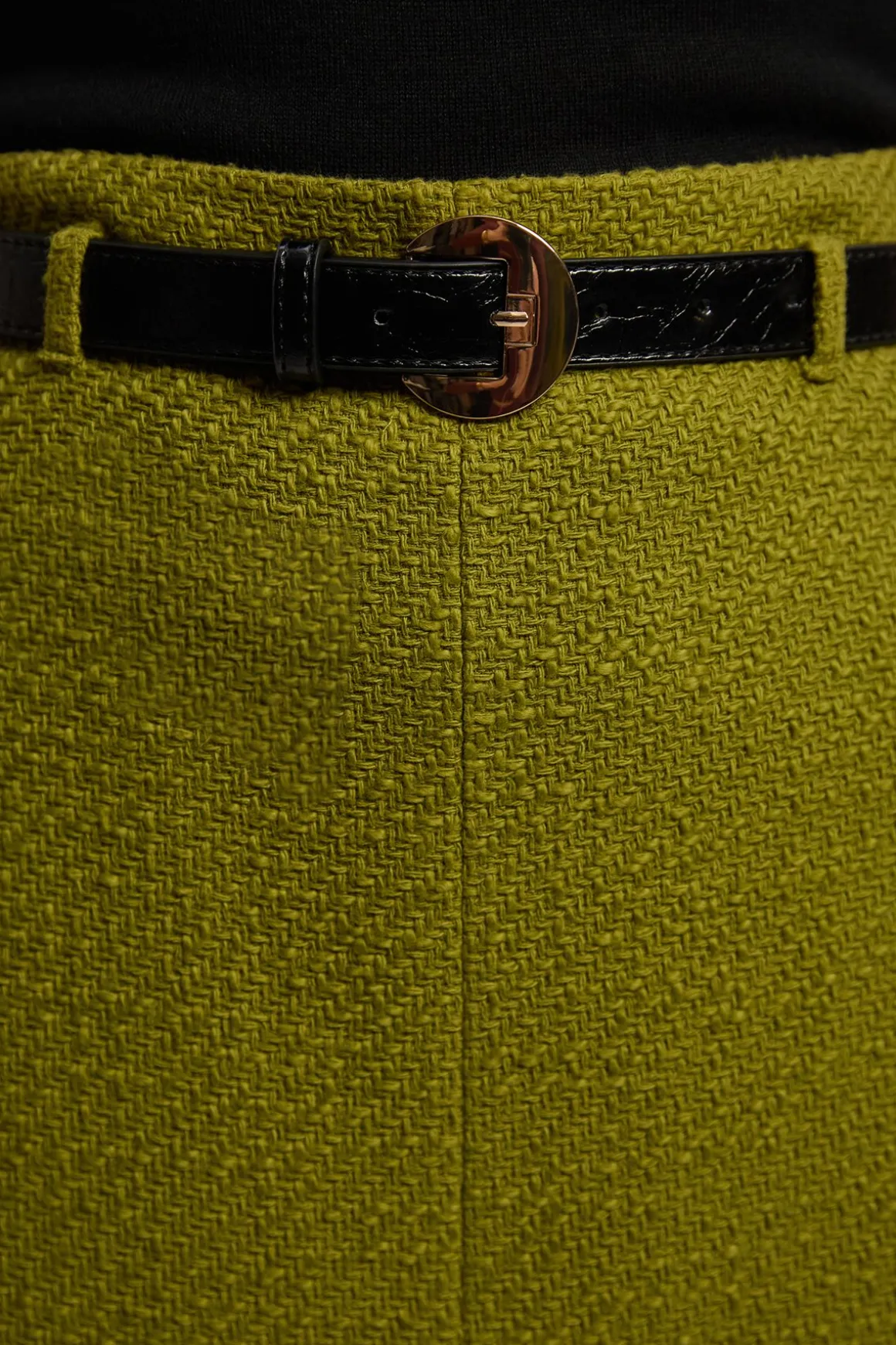 Jupe Crayon Ajustée en Tweed Texturé avec Ceinture