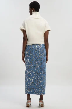 Jupe Crayon en Denim à Paillettes
