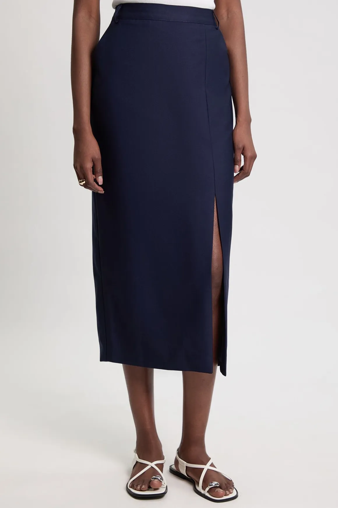 Jupe Crayon Midi Ajustée En Satin