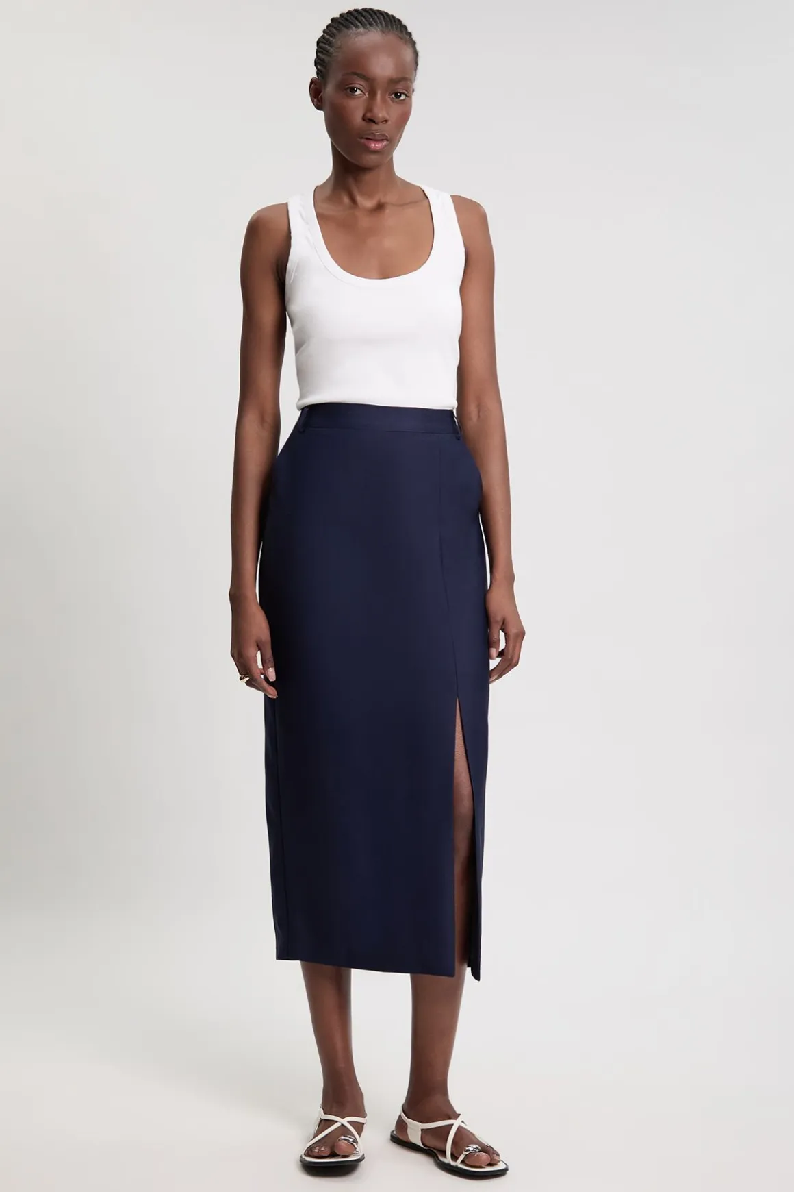 Jupe Crayon Midi Ajustée En Satin