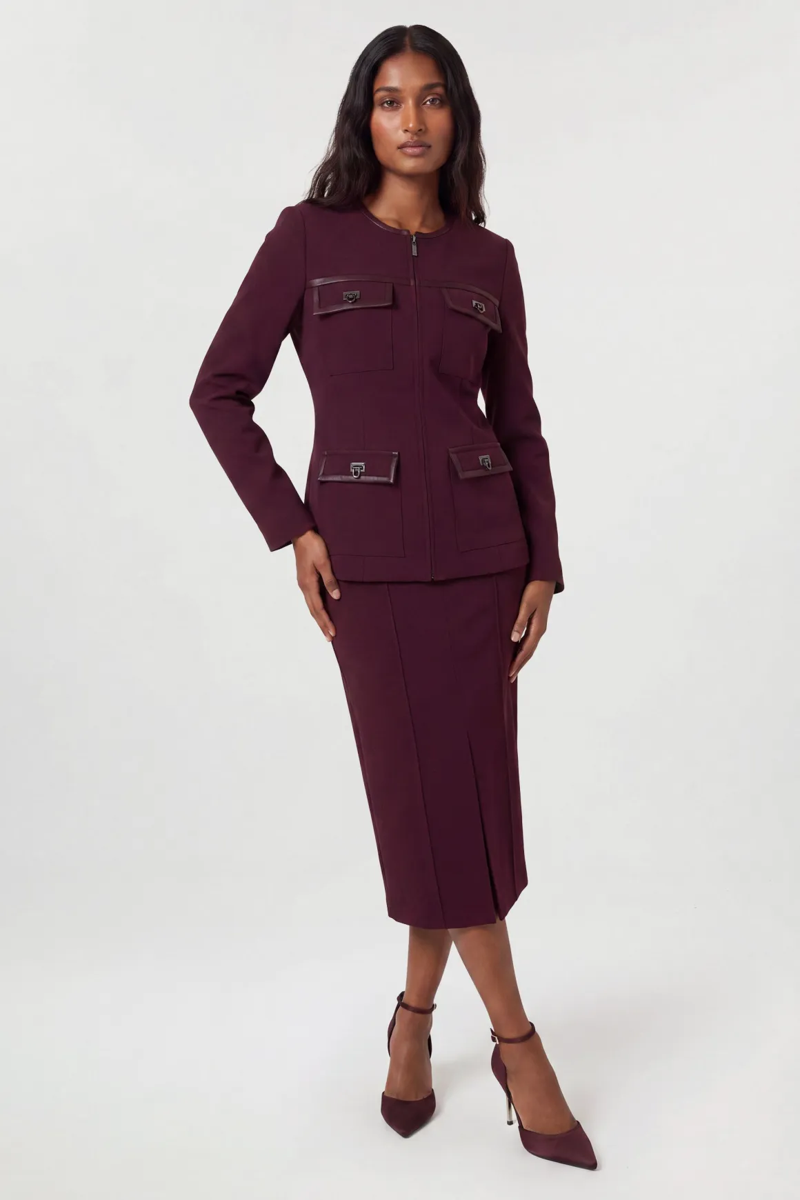 Jupe Crayon Midi Ajustée En Tissu Stretch Compact Et Détail Verrou Tournant En SYNTHÉTIQUE Forever