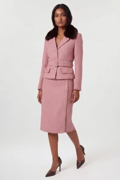 Jupe Crayon Midi En Tweed Texturé À Boutons Petite Taille