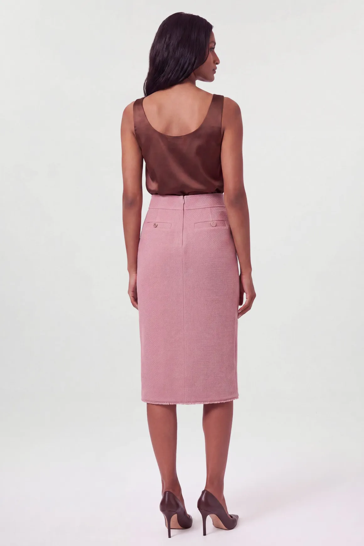 Jupe Crayon Mi-longue Boutonnée En Tweed Texturé