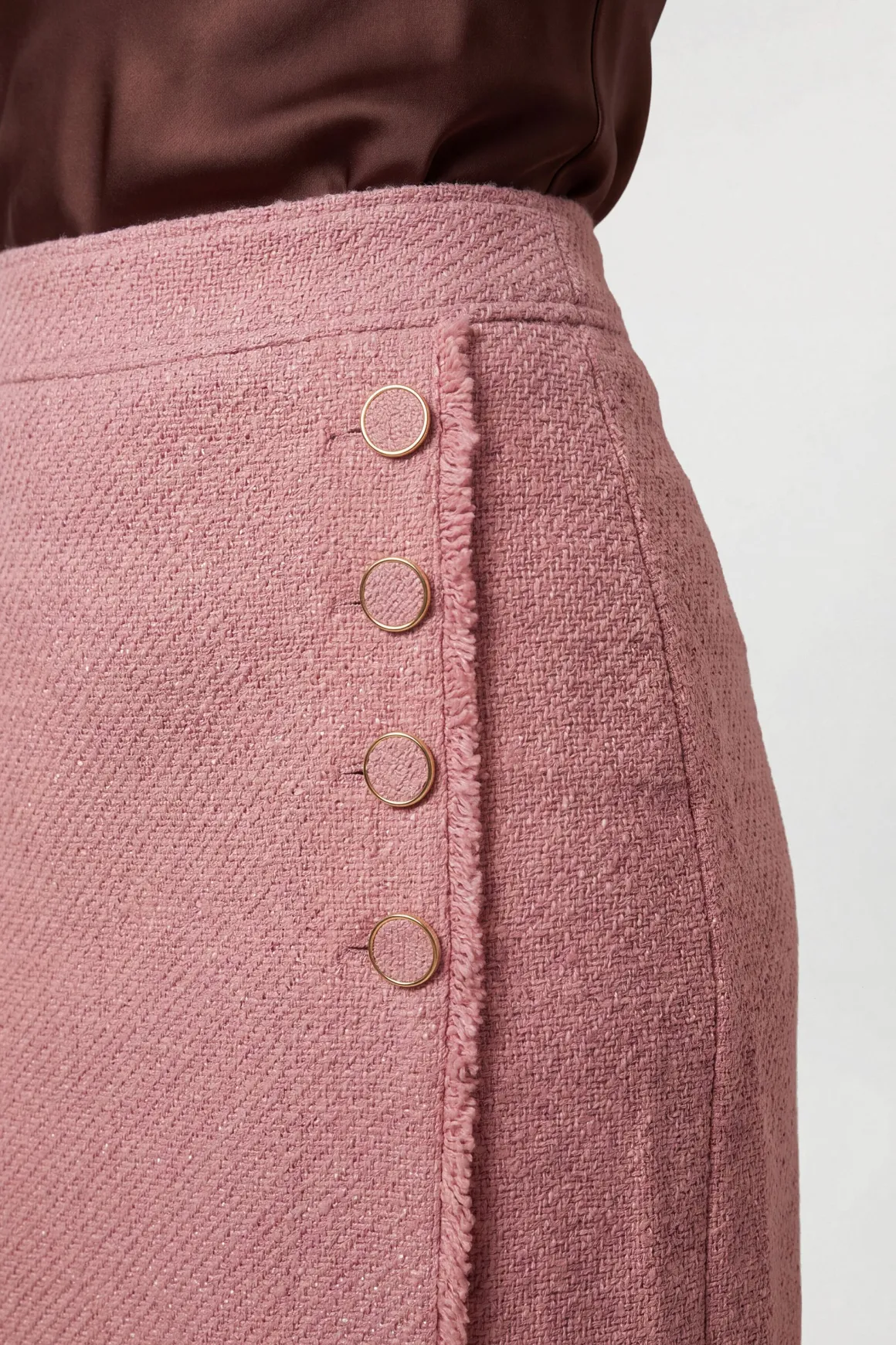 Jupe Crayon Mi-longue Boutonnée En Tweed Texturé