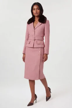 Jupe Crayon Mi-longue Boutonnée En Tweed Texturé