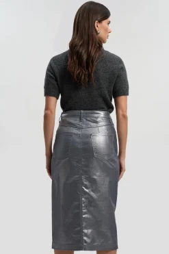 KarenMillen Jupe Crayon Mi-Longue en Denim à Revêtement Métallisé<Femme Jupes|Denim