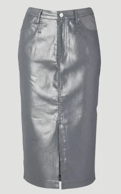KarenMillen Jupe Crayon Mi-Longue en Denim à Revêtement Métallisé<Femme Jupes|Denim