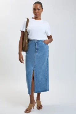 KarenMillen Jupe Crayon Mi-longue En Denim 5 Poches Grande Taille Forever<Femme Jupes|Denim