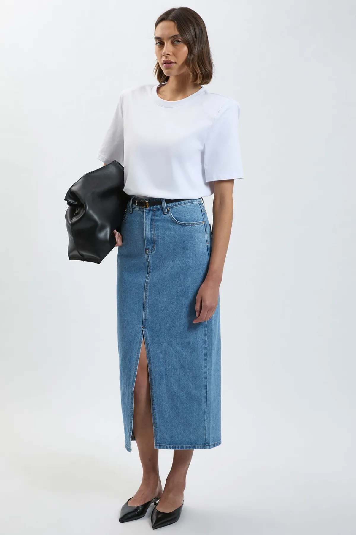 KarenMillen Jupe Crayon Mi-longue En Denim Forever Petite À 5 Poches<Femme Jupes|Denim