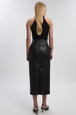 Jupe Crayon Mi-Longue en synthétique avec Détail Couture à la Taille - Petite Taille