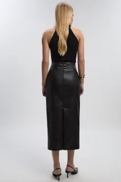Jupe Crayon Mi-Longue en synthétique avec Détail Couture à la Taille
