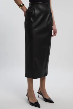 Jupe Crayon Mi-Longue en synthétique avec Détail Couture à la Taille
