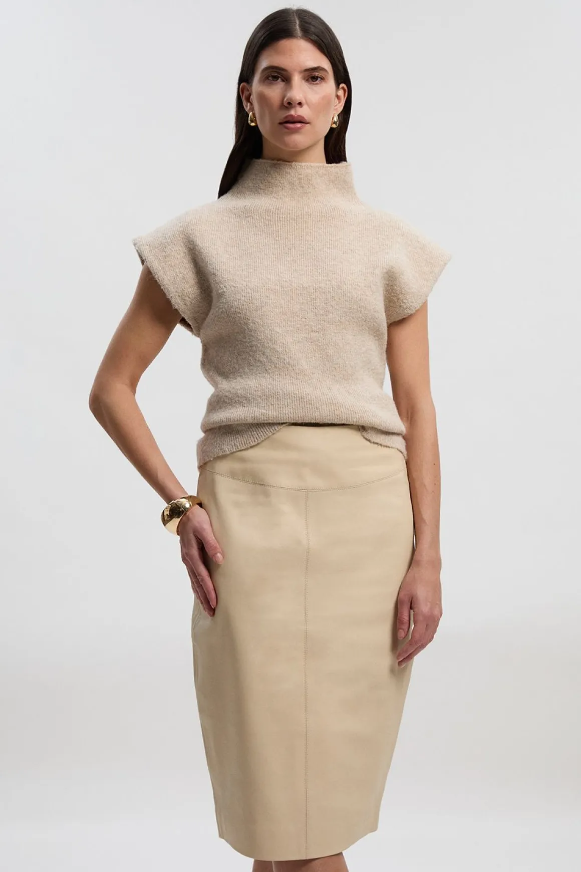 Jupe crayon signature en cuir