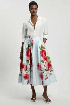 KarenMillen Jupe De Bal Plissée En Viscose Lin À Imprimé Floral<Femme Jupes|Jupes