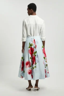 KarenMillen Jupe De Bal Plissée En Viscose Lin À Imprimé Floral<Femme Jupes|Jupes