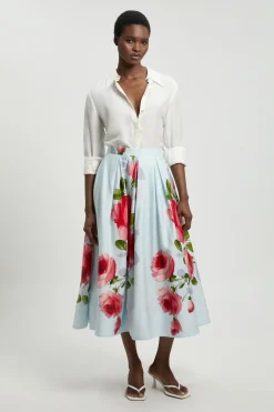 KarenMillen Jupe De Bal Plissée En Viscose Lin À Imprimé Floral<Femme Jupes|Jupes