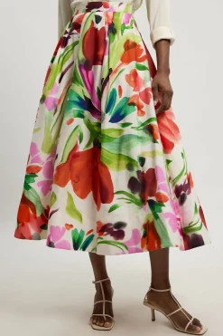 Jupe De Cérémonie En Viscose Et Lin À Imprimé Floral Tissé