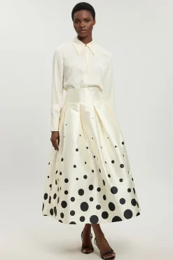 Jupe De Soirée En Twill Tissé À Bordure À Pois