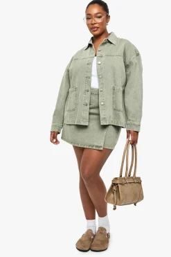 boohoo Jupe en denim khaki délavé Plus<Femme Jupes|Denim