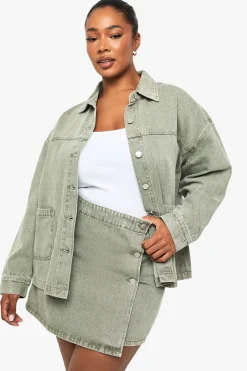 boohoo Jupe en denim khaki délavé Plus<Femme Jupes|Denim