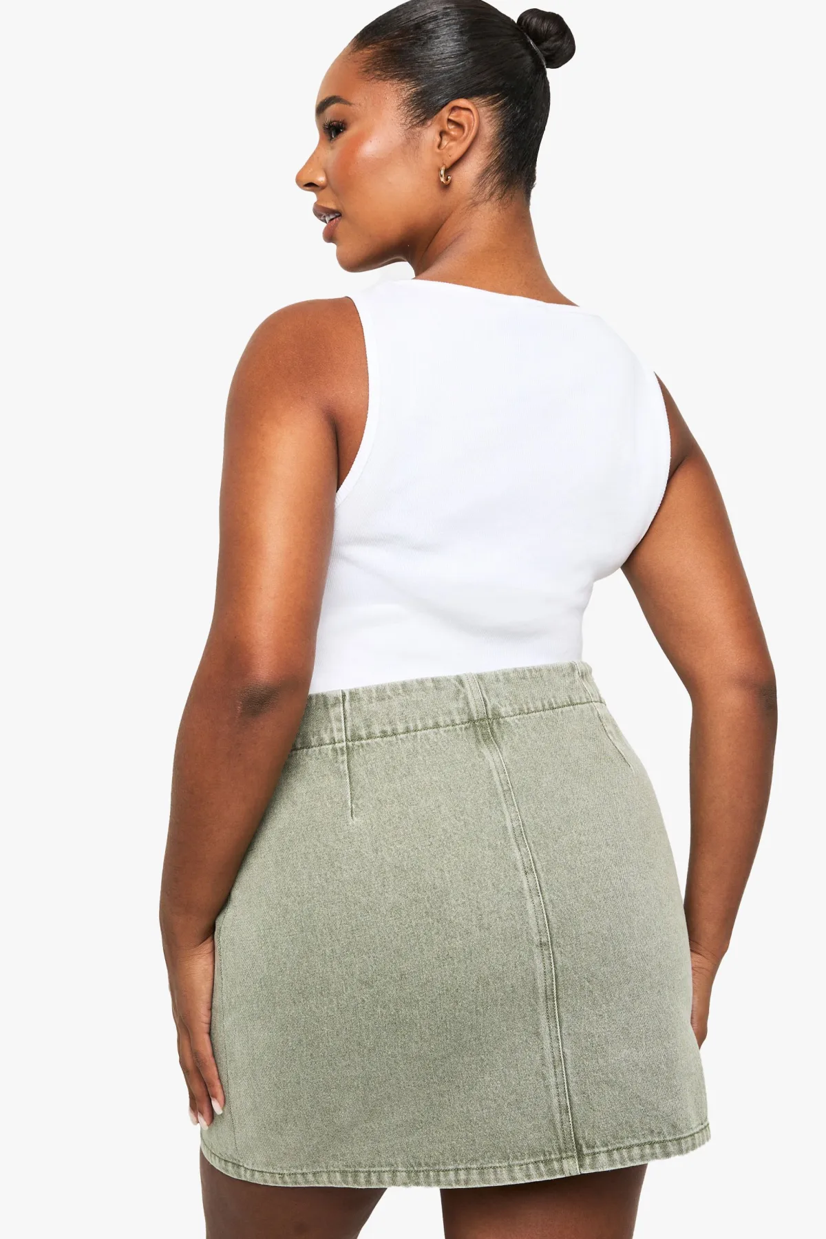 boohoo Jupe en denim khaki délavé Plus<Femme Jupes|Denim