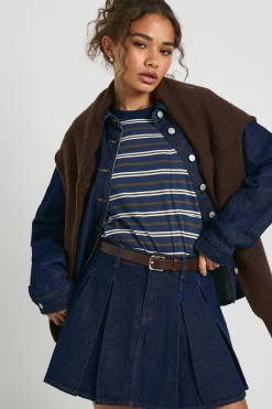 boohoo Jupe en denim plissée<Femme Jupes|Denim