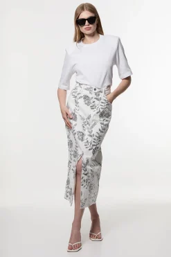 Jupe en denim à sequins floraux