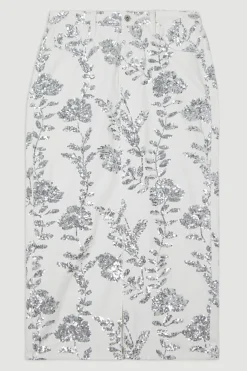 Jupe en denim à sequins floraux