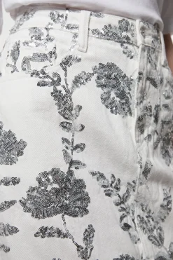 Jupe en denim à sequins floraux