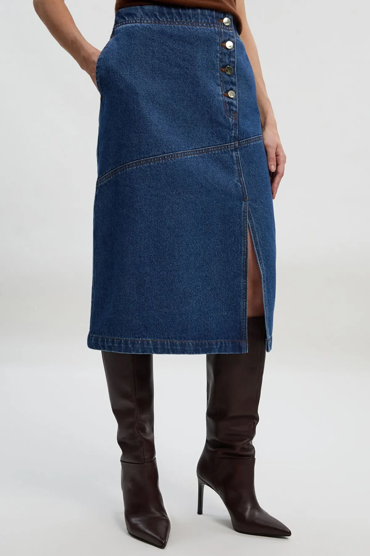 KarenMillen Jupe en Jean Asymétrique Boutonnée Devant Coupe Évasée<Femme Jupes|Denim
